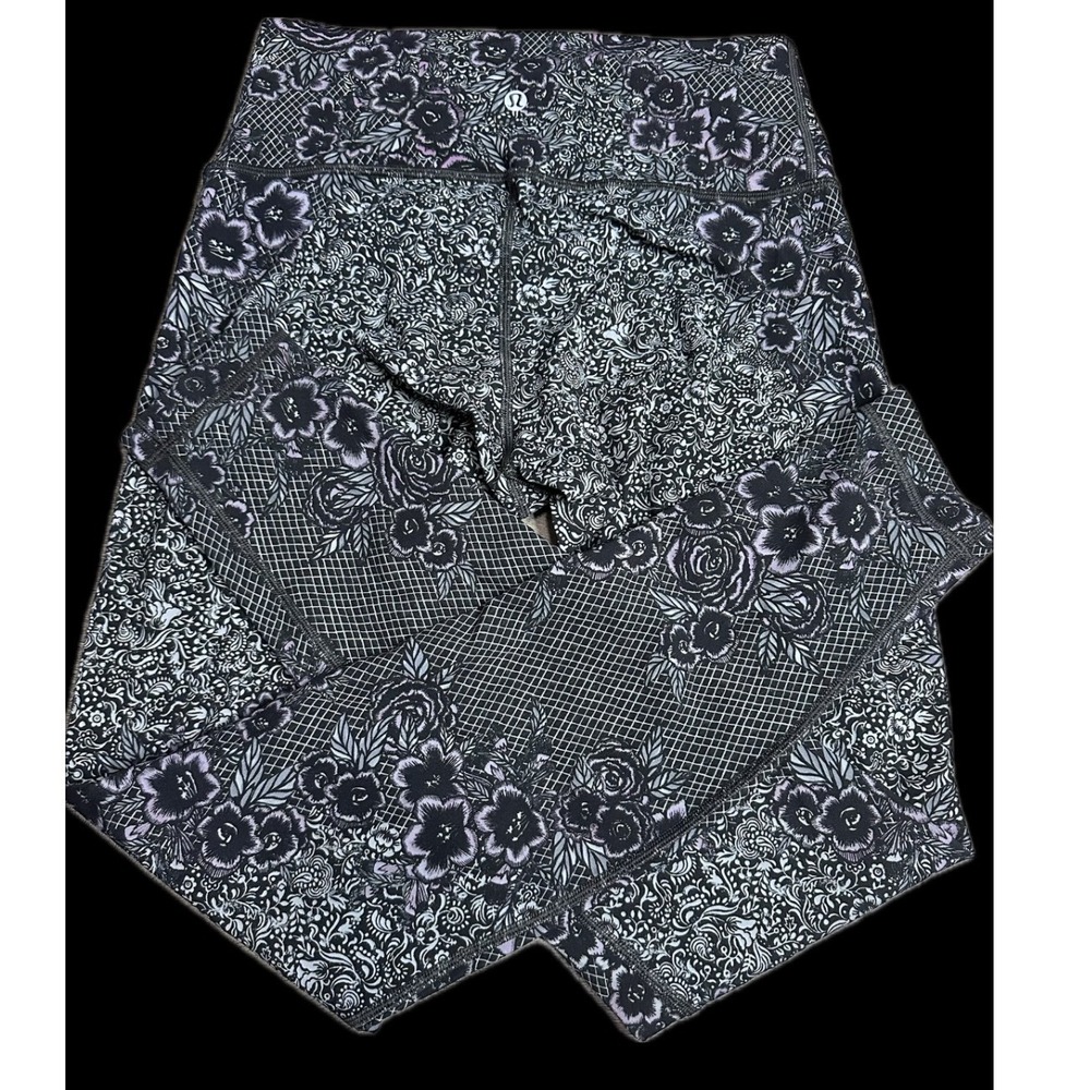 Lululemon Trellis Bloom Wunder Under High-Rise Tights Ice Grey Black Size 8